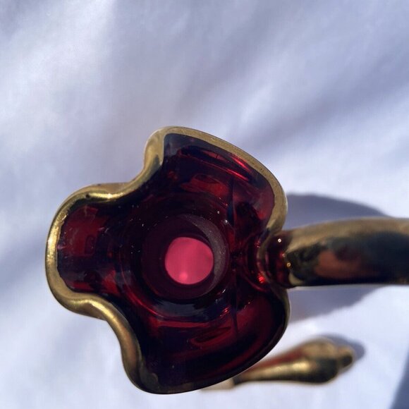 Cranberry Bohemian Glass Cruet, Gilded, Hand-painted, enameled appliques - Picture 7 of 13